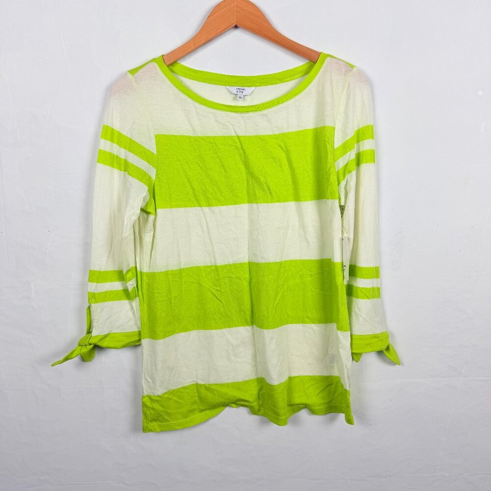 2/$30 NWT Crown & Ivy Striped Neon Green Top Large